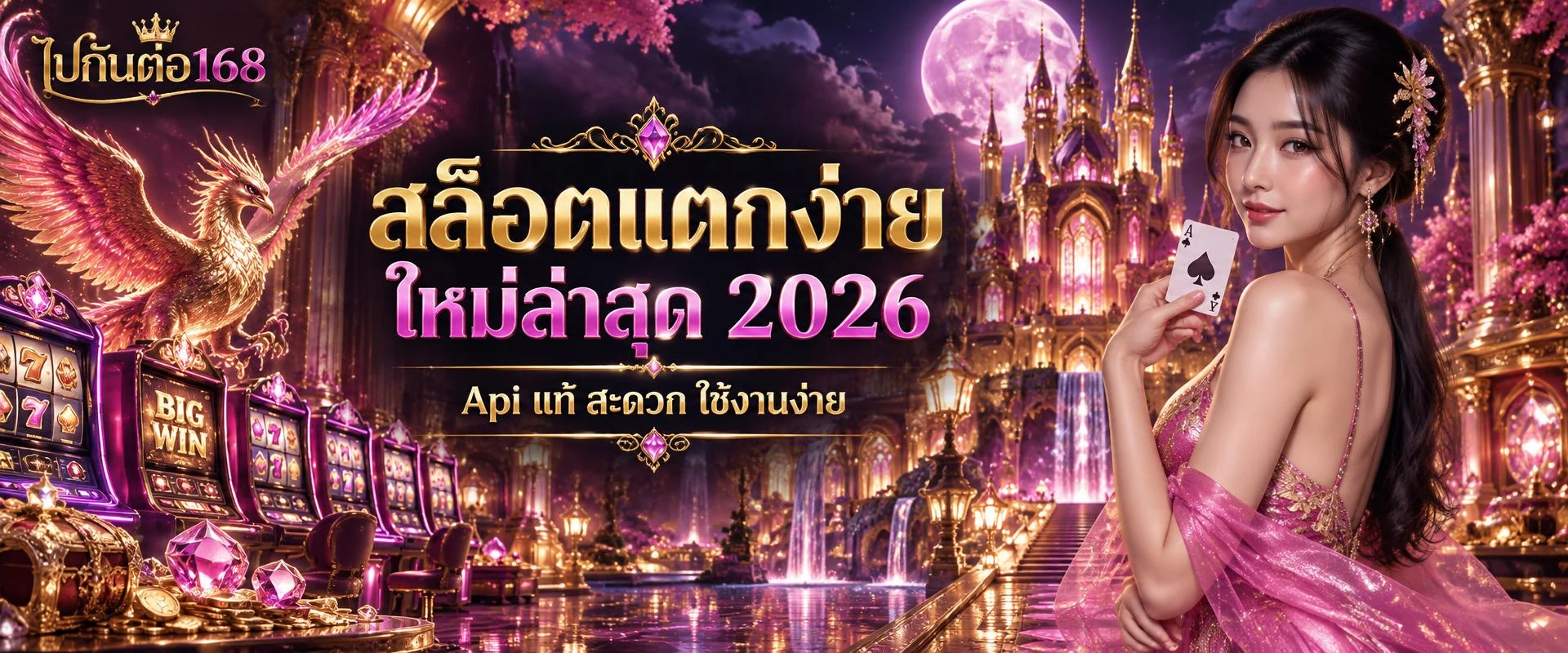 ไปกันต่อ168 สล็อตแตกง่าย ใหม่ล่าสุด 2026 Api แท้ สะดวก ใช้งานง่าย สาวเอเชียในปราสาทเทพนิยายชมพูม่วง