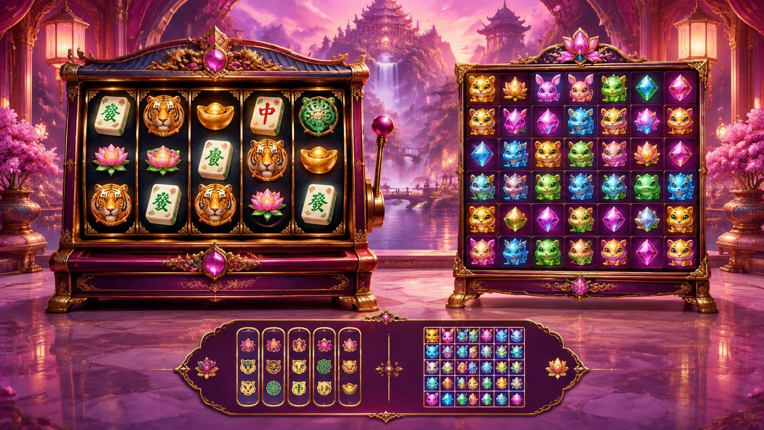 ภาพประกอบสล็อต PG และเกมสล็อตกริด เปรียบเทียบวงล้อกับ Cluster Pays